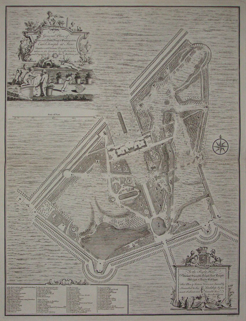 Print - A General Plan of the most Noble House & Gardens of the Earl Temple at Stow - Bickham